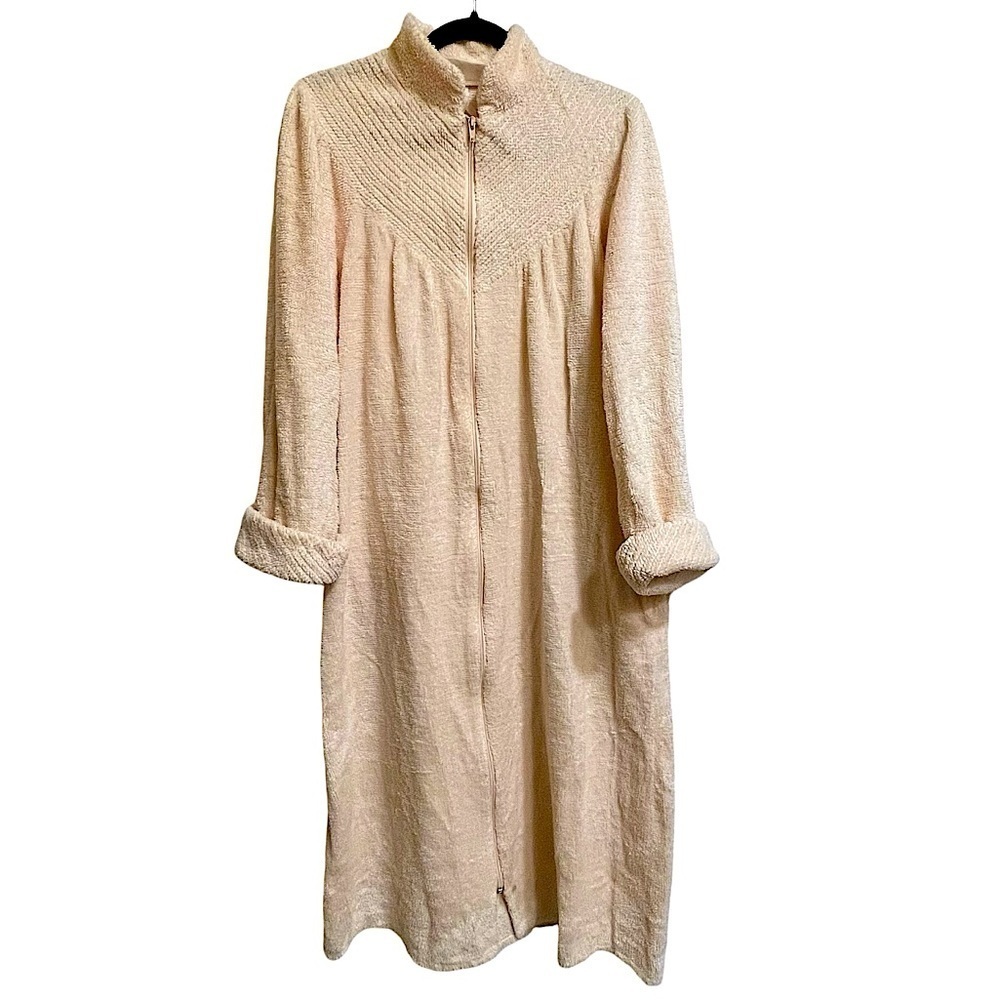 Dingle Bay Chenille Zip Front Robe Made in UK Pink Cozy Pockets Size Small